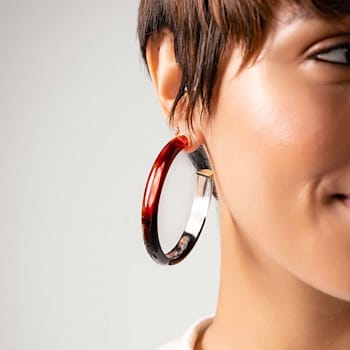 14K Yellow Gold Over Sterling Silver XL Oval Tie Dye Acrylic Hoop
Earrings in Red and Black