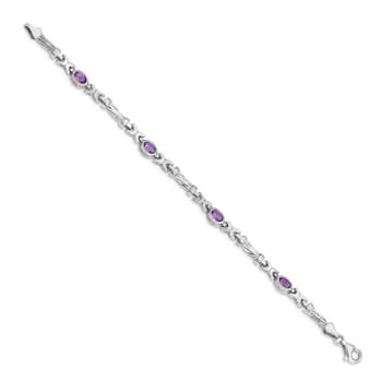 Rhodium Over 14k White Gold Amethyst Bracelet