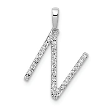 Rhodium Over 14K White Gold Diamond Letter N Initial Pendant