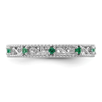 Sterling Silver Stackable Expressions Lab Created Emerald Ring 0.14ctw