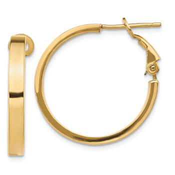 14k Yellow Gold 15/16" Polished Square Tube Round Hoop Earrings