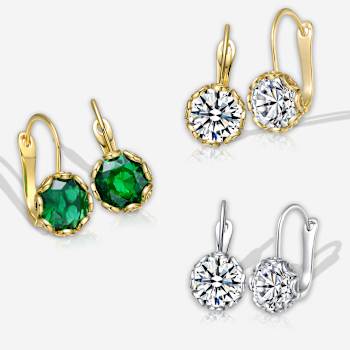 CZ Solitaire Drop Earrings In White Rhodium Over Brass 7.00ctw