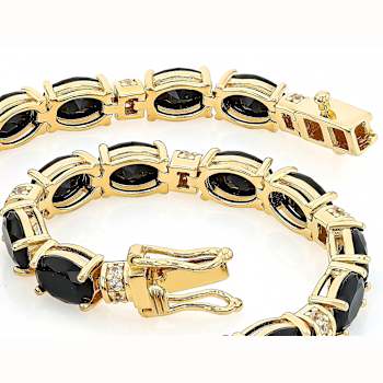 Black Spinel Oval And White Zircon Tennis Bracelet In 18K Gold Over
Sterling Silver 4.41ctw