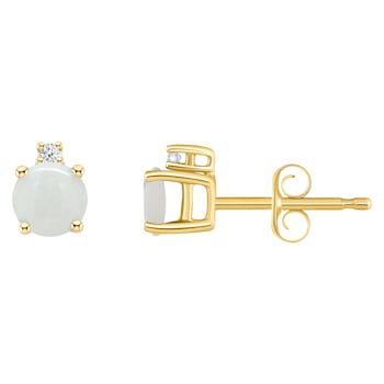4mm Round Opal with Diamond Accents 14k Yellow Gold Stud Earrings