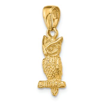 14k Yellow Gold 3D Textured Owl Pendant
