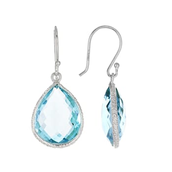 Blue Pear Shape Topaz Sterling Silver Earrings 15ctw