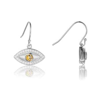 Rhodium Over Sterling Silver Round Citrine and Moissanite Evil Eye
Earrings 0.55ctw
