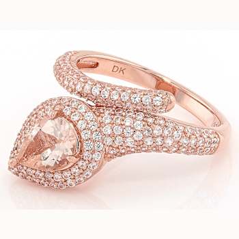 Morganite And White Zircon Ring In 18K Rose Gold Over Sterling Silver 1.70ctw