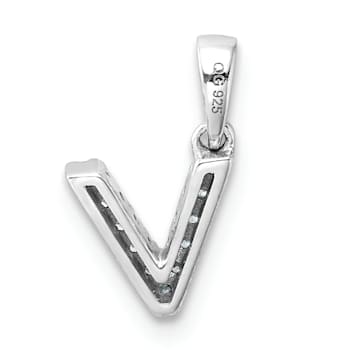 14K White Gold Diamond Letter V Initial with Bail Pendant