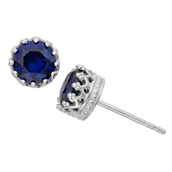 Round Lab Created Sapphire Sterling Silver Stud Earrings, 2.00ctw