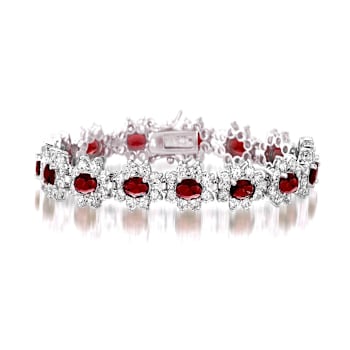 Ruby Color CZ Link Bracelet In Sterling Silver
