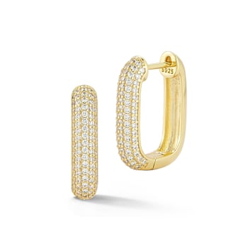 Rachel Zoe Pave CZ Rectangular Hoop Earrings in 14K Gold Over Sterling Silver