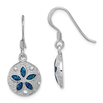 Rhodium Over Sterling Silver Enameled Sand Dollar Dangle Earrings