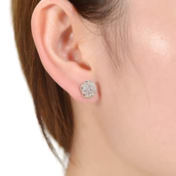 Vintage Pinwheel CZ Cluster Stud Earrings In White Rhodium Over Brass
