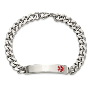 Stainless Steel Polished with Red Enamel 8.75-inch Medical ID Bracelet