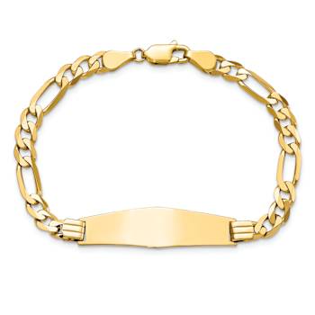 14k Yellow Gold Flat Figaro Link Soft Diamond Shape ID Bracelet