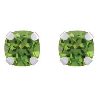 5mm Cushion Peridot Rhodium Over 10k White Gold Stud Earrings