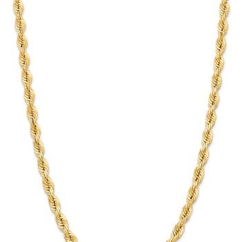 14k Yellow Gold Solid 7mm Diamond-Cut Quadruple Rope 22 Inch Chain