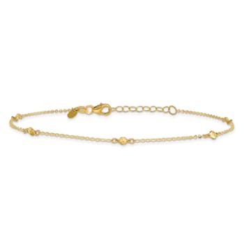 14K Yellow Gold Polished Diamond-cut 9-inch Plus 1-inch Extension Anklet