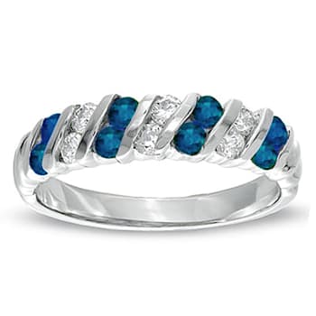 0.80ctw Sapphire and Diamond Band Ring in 14k White Gold