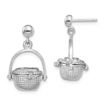 Rhodium Over 14K White Gold Textured 3D Nantucket Basket Dangle Earrings