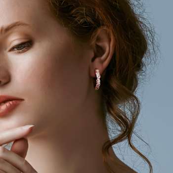 Diamond Accent Twist Hoop Earrings in 2-Tone Rose Gold and White
Sterling Silver