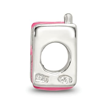 Sterling Silver Enameled Pink Cell Phone Bead