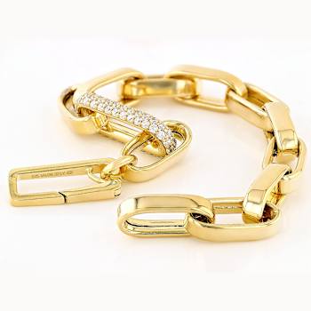 Paperclip Station Bracelet With CZ In 18K Gold Over Sterling Silver