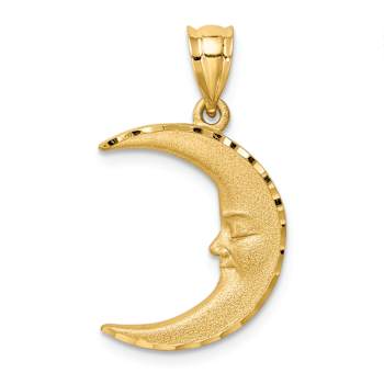 14k Yellow Gold Satin and Diamond-cut Moon Pendant