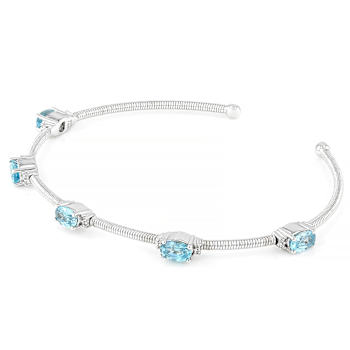 Blue And White Zircon Flex Cuff In Sterling Silver 3.31ctw