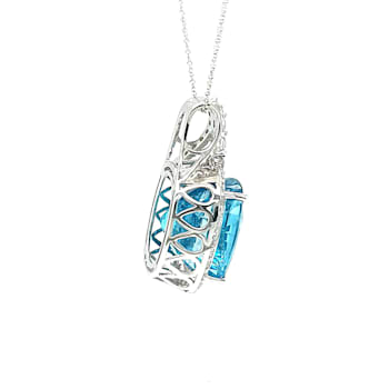 25.46 Ctw Blue Zircon and 1.04 Ctw White Diamond Pendant in 14K WG