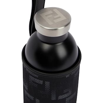 Fendi Roma Black Steel Bottle and FF Woven Canvas Holder Set