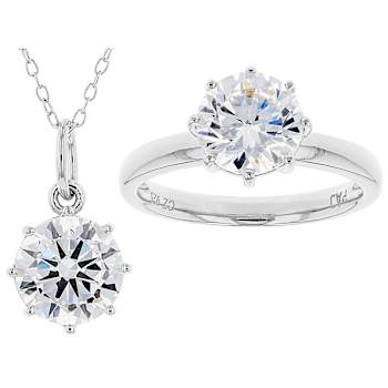 Solitaire CZ Pendant And Ring Set in Sterling Silver