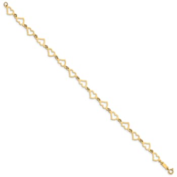 14K Yellow Gold Flat Open Hearts Bracelet