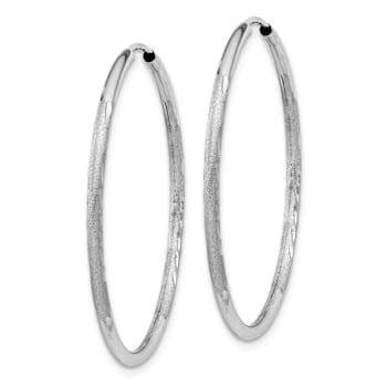 Rhodium Over 14k White Gold 1 1/4" Satin Diamond-Cut Endless Hoop Earrings