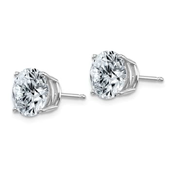 Rhodium Over 14K White Gold 4ct. 8.0mm Round G H I True Light Moissanite Earrings