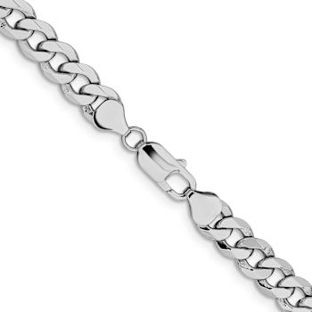 Rhodium Over 14k White Gold 8mm Solid Flat Beveled Curb 20 Inch Chain