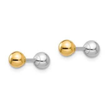 14k Yellow Gold and 14k White Gold Children's Reversible 4mm Ball Earrings