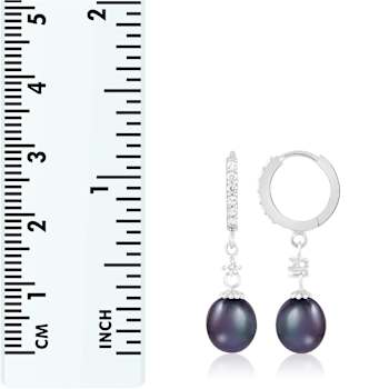 7-8mm Black Cultured Freshwater Pearl and Cubic Zirconia Rhodium Over
Sterling Silver Earrings
