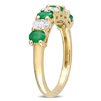Emerald and Diamond 14K Yellow Gold Semi Eternity Ring 1.14ctw