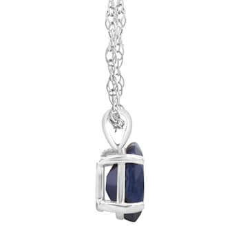 7x5mm Oval Sapphire 14k White Gold Pendant With Chain