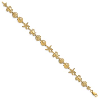 14k Yellow Gold Textured Sea Life Link Bracelet
