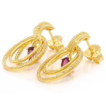 Rhodolite And White Zircon Earrings In 18K Gold Over Sterling Silver 3.50ctw