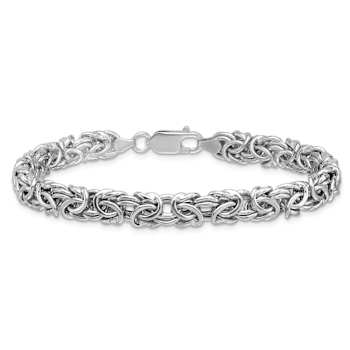 Rhodium Over Sterling Silver 7.5mm Hollow Byzantine 8 Inch Bracelet