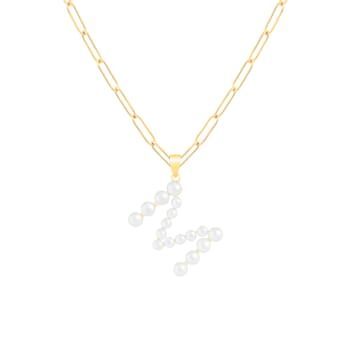 Letter M Initial Cultured Freshwater Pearl 18K Gold Over Sterling Silver
Pendant With  18" Chain