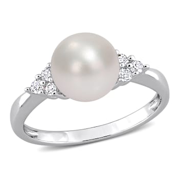 Freshwater Pearl And Diamond Statement Ring In Sterling Silver