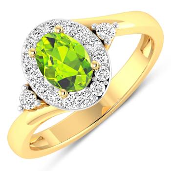 0.9ctw Green Peridot and Diamond 14K Yellow Gold Halo Ring