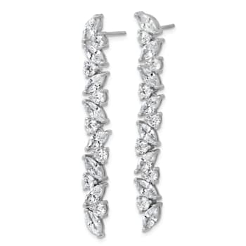 Rhodium Over Sterling Silver Fancy Cubic Zirconia Post Dangle Earrings