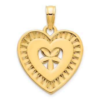14k Yellow Gold Textured Fancy Heart Pendant