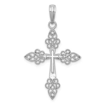 Rhodium Over 14k White Gold Filigree Cross Pendant